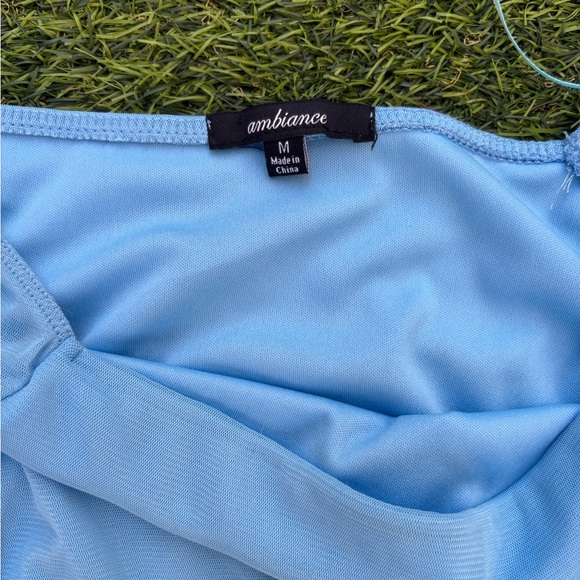 Ambiance Light Blue Mesh Ruched Long-Sleeve Crop Top - Picture 4 of 5